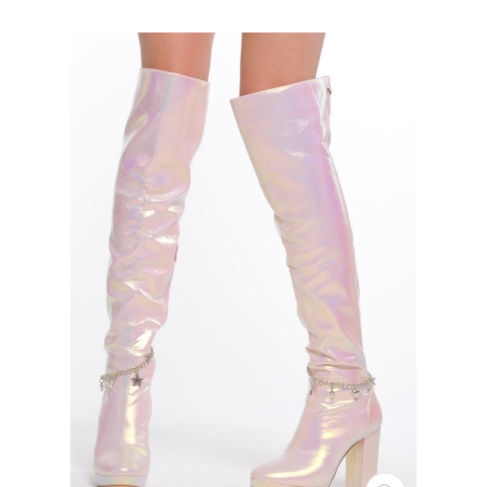 Sparkl fairy couture Iridescent Pink Over-the-Knee Platform Boots new size 12